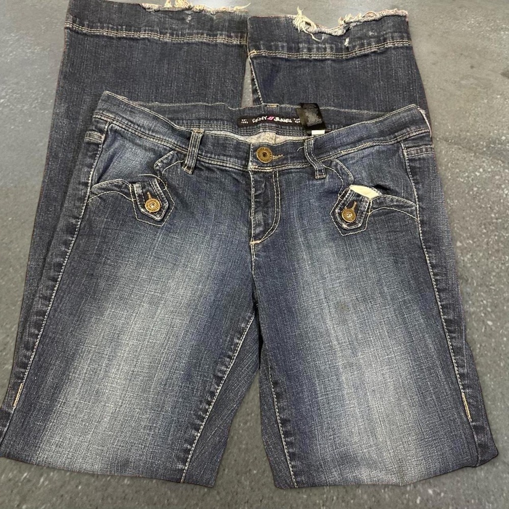 DKNY Jeans Womens 11 Blue Low Rise Bootcut Y2K Distressed Hem Denim